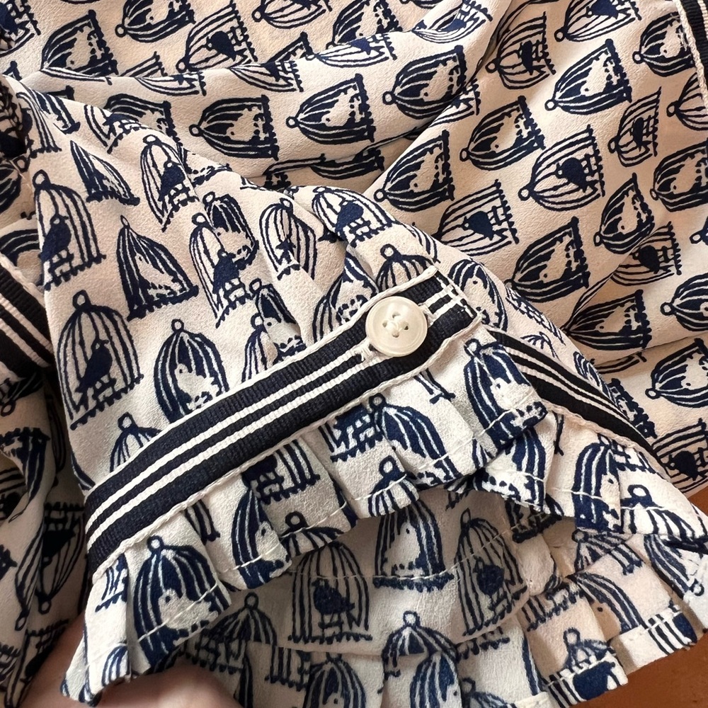 Talbots Women’s Blouse Birdcage Print Blue White size Large Petite - Picture 8 of 10